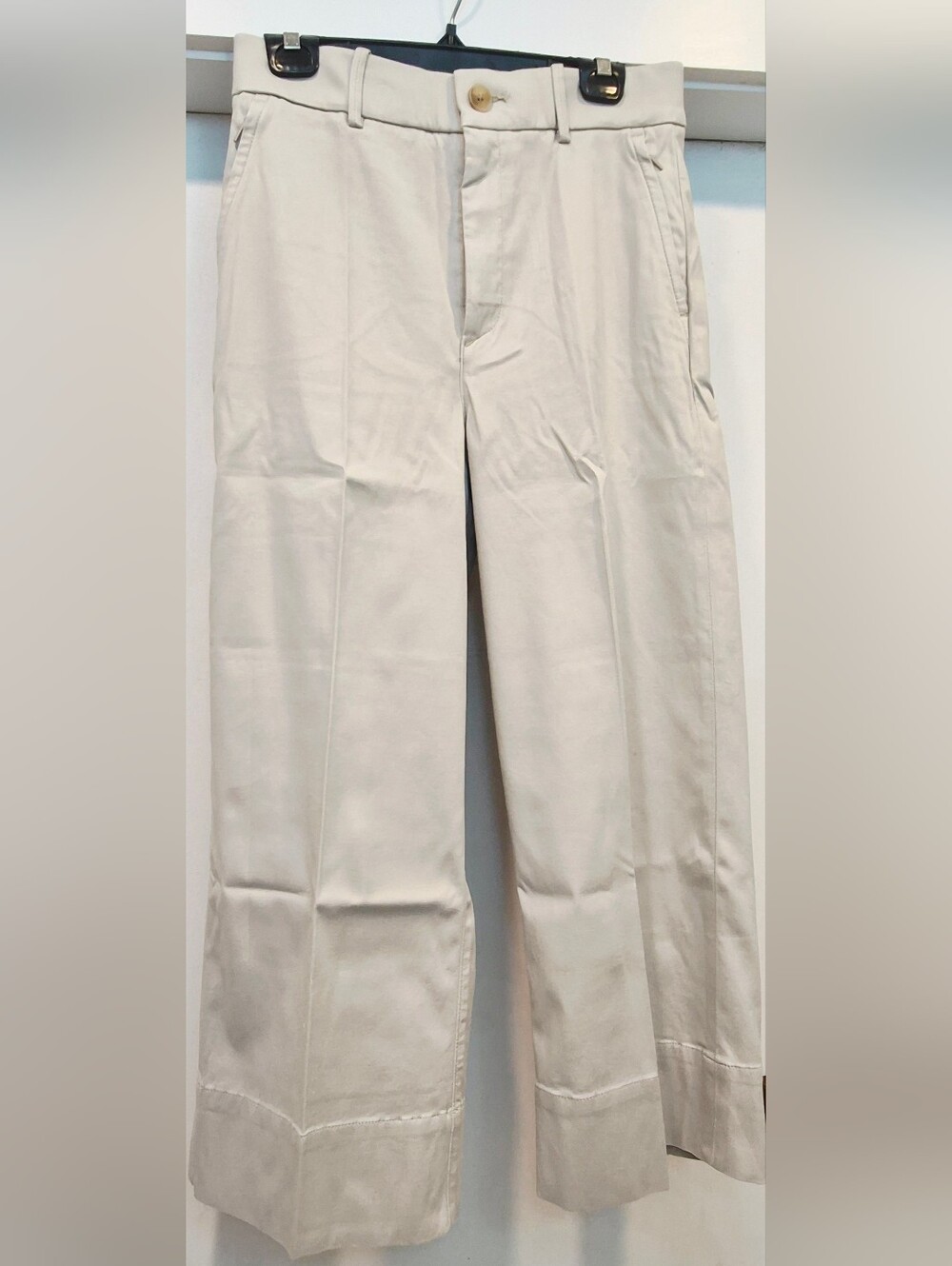 NWT- SPANX Stretch Twill High-Waist Cropped Wide-Leg Pants Sz MED Color:BONE
